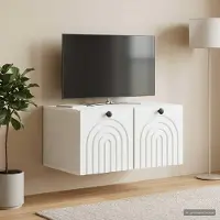 Prolenta Meuble TV mural exclusif, blanc, dimensions : 59,5 x 41 x 30 cm, fabriqué en panneaux de particules