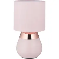 Relaxdays Lampe de chevet àtactile, lampe de table pour le salon et la chambre à coucher, abat-jour en tissu, culot E14, H x P : 32 x 18 cm, lampe tactile, rose