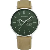Bering Montre Bering Classique Cuir Beige Cadran Vert
