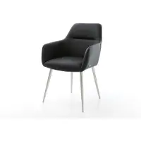 DELIFE Chaise-de-salle-à-manger Pejo-Flex cuir de vache noir 4 pieds coniques acier inoxydable brossé ressorts ensachés