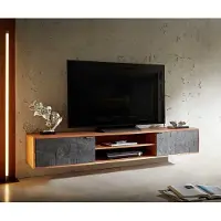 DELIFE Meuble-TV Teele 200 cm acacia naturel ardoise 2 portes flottantes