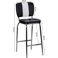 FineBuy Lot de 2 tabourets de bar « American Diner » noir, style rétro des années 50, avec dossier et repose-pieds, hauteur d'assise 76 cm
