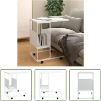 The Living Store Table d'appoint avec roulettes Blanc 55x36x63,5 cm Matériau dérivé du bois