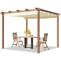 TOOLPORT PRIMEYARD Pergola 3x3 m pavillon avec toit rétractable - construction en acier aspect bois