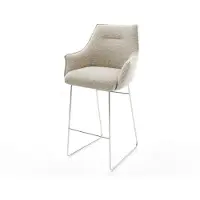 DELIFE Chaise-de-bar Alja-Flex Tissu tissé doux Beige Pied trapèze acier inoxydable Argent Ressort ensaché