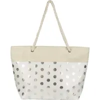 StyleBREAKER : Grand sac de plage avec motif de pois métallisés | Sac cabas pour femmes avec cordons de serrage et fermeture éclair | Sac de plage au style bohème | 56 x 38 x 17 cm