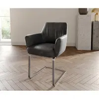 DELIFE Cantilever Xana-Flex avec accoudoirs microvelours anthracite vintage pied cantilever plat acier inoxydable brossé ressorts ensachés