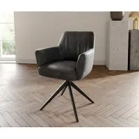 DELIFE Chaise-pivotante Xana-Flex avec accoudoirs microvelours anthracite vintage pied croisé large noir pivotement sur 360° ressorts ensachés