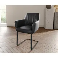 DELIFE Cantilever Xana-Flex avec accoudoirs cuir de vache noir pied cantilever plat noir ressorts ensachés
