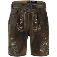 Haus Huberts Pantalon en cuir pour homme, court, vintage, marron, avec ceinture, taille : 48