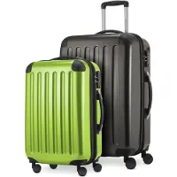 Hauptstadtkoffer Alex - Lot de 2 bagages à main + valise de taille moyenne, set de valises de réserve Trolleys coque dure polycarbonate brillant,vert graphite-pomme
