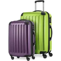 Hauptstadtkoffer Alex - Lot de 2 bagages à main + valise moyenne, set de valises de réserve Trolleys coque dure polycarbonate brillant,Vert pomme-Aubergine