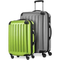 Hauptstadtkoffer Alex - Lot de 2 bagages à main + valise moyenne, set de valises de réserve Trolleys coque dure polycarbonate brillant,argent-vert pomme