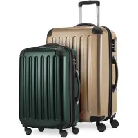 Hauptstadtkoffer Alex - Lot de 2 bagages à main + valise moyenne, set de valises de réserve Trolleys coque dure polycarbonate brillant,Champagne-vert forêt