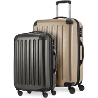 Hauptstadtkoffer Alex - Lot de 2 bagages à main + valise moyenne, set de valises de réserve Trolleys coque dure polycarbonate brillant,Champagne-Graphite