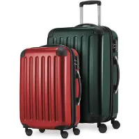 Hauptstadtkoffer Alex - Lot de 2 bagages à main + valise moyenne, set de valises de réserve Trolleys coque dure polycarbonate brillant,vert forêt-rouge