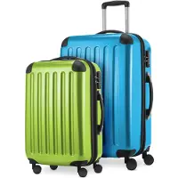 Hauptstadtkoffer Alex - Lot de 2 bagages à main + valise moyenne, set de valises de réserve Trolleys coque dure en polycarbonate brillant,bleu cyan-vert pomme