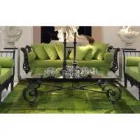 Casa Padrino Luxus Barock Couchtisch Schwarz 136 x 106 x H. 42 cm - Table de jardin en fer forgé forgé à la main avec plateau en verre - Meubles de salon baroques - Meubles de jardin baroques