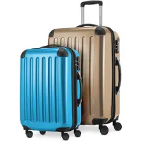 Hauptstadtkoffer Alex - Lot de 2 bagages à main + valise moyenne, set de valises de réserve Trolleys coque dure polycarbonate brillant,Champagne-bleu cyan