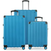 Hauptstadtkoffer Q-Damm - Set de valises 3 pièces, set de bagages (S+M+L) valise coque dure robuste, 4 roulettes extension, trolley cabine + bagage à main, TSA,bleu cyan