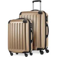 Hauptstadtkoffer Alex - Lot de 2 bagages à main + valise moyenne, set de valises de réserve Trolleys coque dure polycarbonate brillant,Champagne
