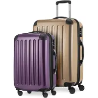 Hauptstadtkoffer Alex - Lot de 2 bagages à main + valise moyenne, set de valises de réserve Trolleys coque dure polycarbonate brillant,Champagne-Aubergine