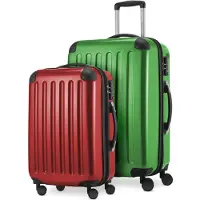 Hauptstadtkoffer Alex - Lot de 2 bagages à main + valise de taille moyenne, set de valises de réserve Trolleys coque dure polycarbonate brillant,Vert-Rouge