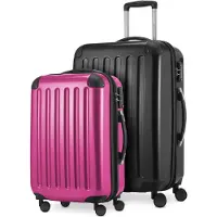 Hauptstadtkoffer Alex - Lot de 2 bagages à main + valise de taille moyenne, set de valises de réserve Trolleys coque dure polycarbonate brillant,Noir-Magenta