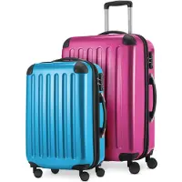 Hauptstadtkoffer Alex - Lot de 2 bagages à main + valise de taille moyenne, set de valises de réserve Trolleys coque dure polycarbonate brillant,Magenta-bleu cyan
