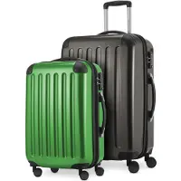 Hauptstadtkoffer Alex - Lot de 2 bagages à main + valise moyenne, set de valises de réserve Trolleys coque dure polycarbonate brillant,Vert graphite