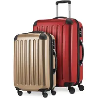 Hauptstadtkoffer Alex - Lot de 2 bagages à main + valise de taille moyenne, set de valises de réserve Trolleys coque dure polycarbonate brillant,Rouge-Champagne
