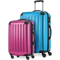 Hauptstadtkoffer Alex - Lot de 2 bagages à main + valise de taille moyenne, set de valises de réserve Trolleys coque dure polycarbonate brillant,bleu cyan-magenta