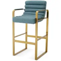 Casa Padrino tabouret de bar de luxe avec accoudoirs bleu / laiton 53,5 x 57,5 x h. 107 cm - Tabouret de bar en acier inoxydable rembourré - Meubles de bar - Meubles de luxe - Qualité supérieure