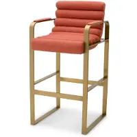 Casa Padrino Chaise de bar de luxe avec accoudoirs Orange / Laiton 53,5 x 57,5 x H. 107 cm - Tabouret de bar rembourré en acier inoxydable - Meubles de bar - Meubles de luxe - Qualité de luxe