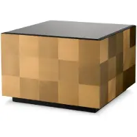 Casa Padrino Table basse de luxe avec plateau en verre, laiton / noir, 70 x 70 x H 47,5 cm