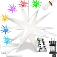 Kesser Étoile lumineuse 3D, poinsettia LED avec minuterie pour l'intérieur et l'extérieur, étoile de l'Avent éclairée suspendue + lumière blanche chaude