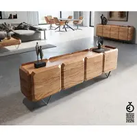 DELIFE Meuble-bas Kiano 200 cm Acacia Nature 4 Portes Pied en V Acier inoxydable Séparateur de pièce