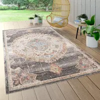 Paco Home Tapis d'extérieur résistant aux intempéries Balcon Cuisine Motif oriental Bordure moderne Gris Beige Dimensions 60 x 100 cm
