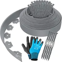 Kesser Bordure de pelouse flexible en plastique, longueur 10 m, hauteur 5 cm, avec 50 piquets d'ancrage + gants, bordure de parterre, délimitation de parterre, bordure de pelouse, pavés, palissade