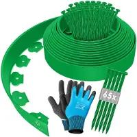Kesser Bordure de pelouse flexible en plastique, longueur 10 m, hauteur 5 cm, avec 50 piquets d'ancrage + gants, bordure de parterre, délimitation de parterre, bordure de pelouse, pavés, palissade
