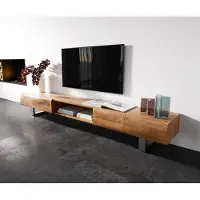 DELIFE Meuble-TV New Live-Edge 240 cm acacia naturel 4 portes 1 compartiment patin inoxyda le brossé