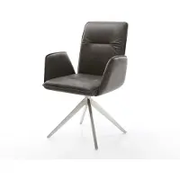 DELIFE Chaise-pivotante Vinja-Flex microvelours anthracite vintage pied croisé large acier inoxydable brossé pivotement sur 360° fonction bascule