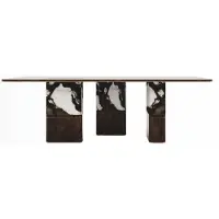 Casa Padrino Luxe Table de salle à manger Marron foncé / Noir / Blanc / Laiton 240 cm - Meubles de salle à manger