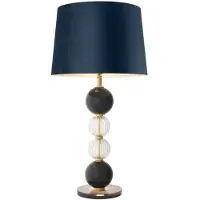 Casa Padrino Luxus Lampe de table laiton antique / noir / bleu Ø 50 x H. 96 cm - Lampe de salon ronde avec abat-jour en velours