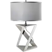 Casa Padrino Luxus Lampe de table Argent / Blanc / Gris Ø 32 x H. 70 cm - Lampe de table moderne avec abat-jour rond en soie artificielle - Collection Luxe