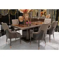 Casa Padrino Luxe Table de salle à manger Marron foncé / Gris / Cuivre 226 x 112 x H. 70 cm - Table de cuisine rectangulaire en bois massif - Meubles de salle à manger - Meubles de luxe