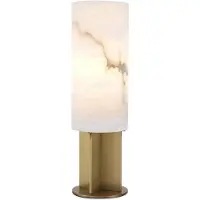 Casa Padrino Lampe de table de luxe laiton antique / albâtre Ø 14 x H. 47 cm - Lampe de table moderne avec abat-jour rond en albâtre - Luminaires de luxe