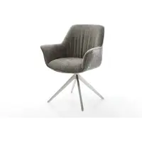 DELIFE Chaise-pivotante Keila-Flex avec accoudoirs bouclé doux couleur boue pied croisé large acier inoxydable pivotement sur 360° fonction bascule