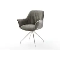DELIFE Chaise-de-salle-à-manger Keila-Flex avec accoudoirs bouclé doux couleur boue pied croisé conique acier inoxydable