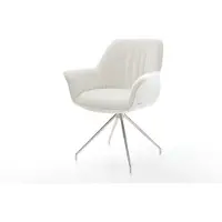 DELIFE Chaise-de-salle-à-manger Keila-Flex avec accoudoirs bouclé doux beige pied croisé conique acier inoxydable